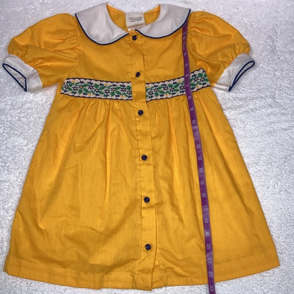 Vintage Kate Greenaway marigolds yellow button up dress Peter Pan collar 6x - Picture 5 of 9